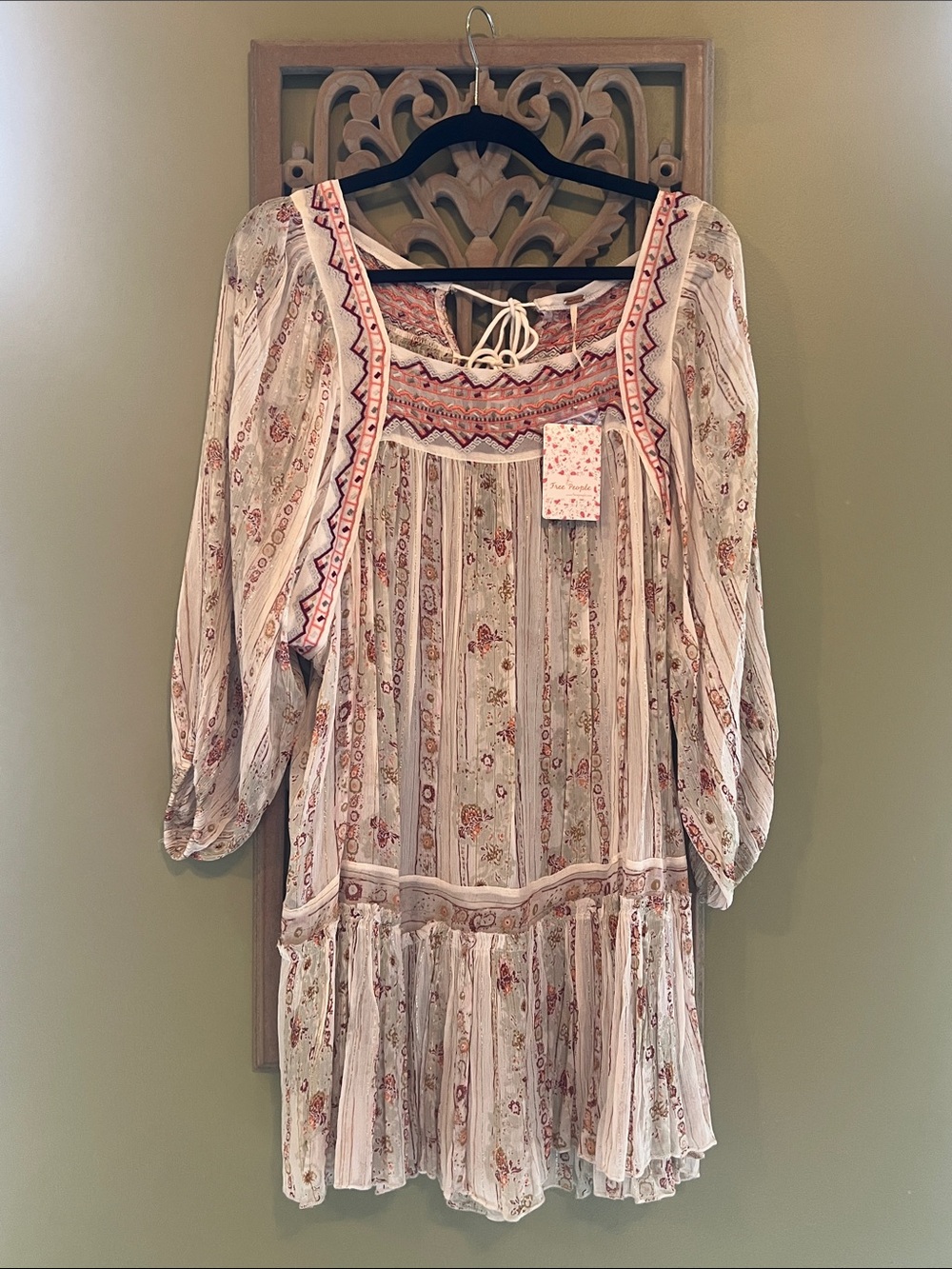 Free People Dance Magic Boho Tunic Dress Ivory Combo Size Medium NWT Y2K